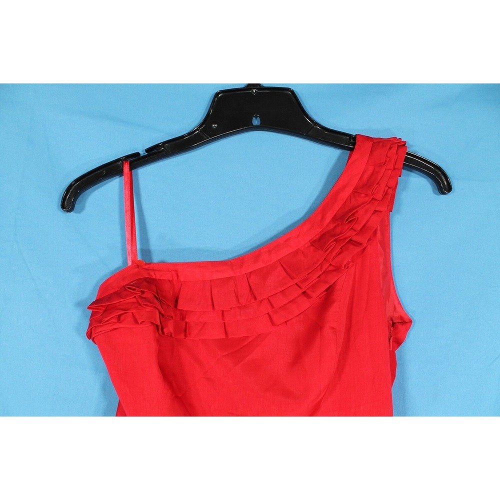 THE LIMITED Lined SATIN Red RUFFLE ONE-SHOULDER Pockets PLEATED Sheath Dress S - Picture 3 of 7